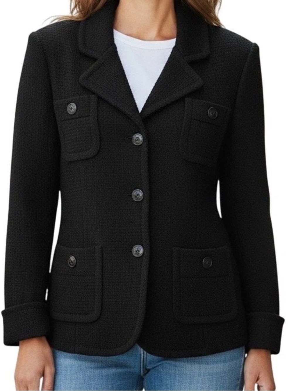 St. John Caviar Santana Knit Blazer Jacket in Black Sz 8